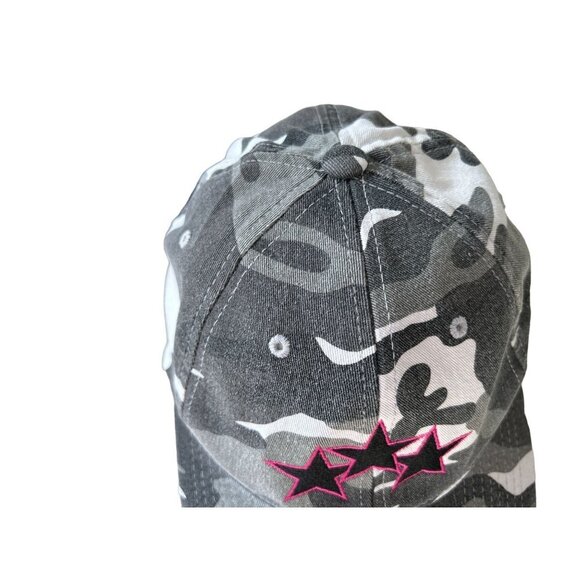 Camo Gray Cap Hat "Party Till the AM" Embroidery Denim Red Stars - Picture 4 of 7